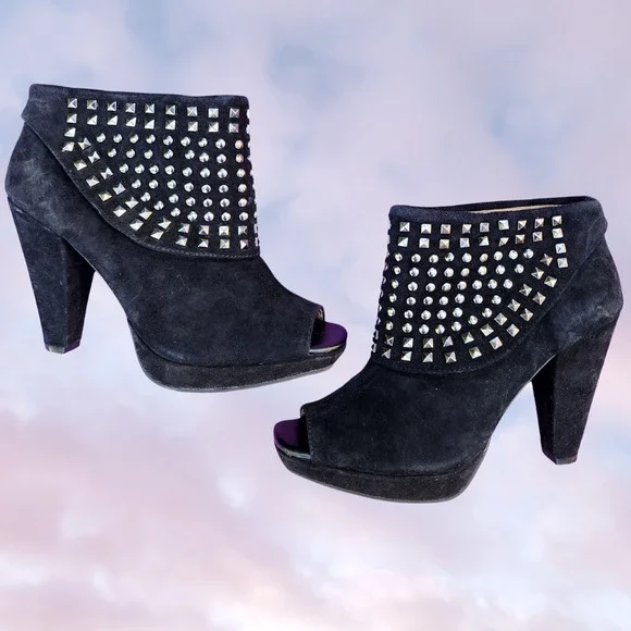 Y2k Kenneth Cole Reaction Black with Silver Studs Ankle Bootie Open Toe Sz 7.5 - Picture 2 of 4